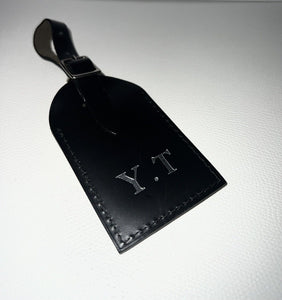 Louis Vuitton Luggage Tag w/ YT Initials Large Silver Black Calfskin Paris