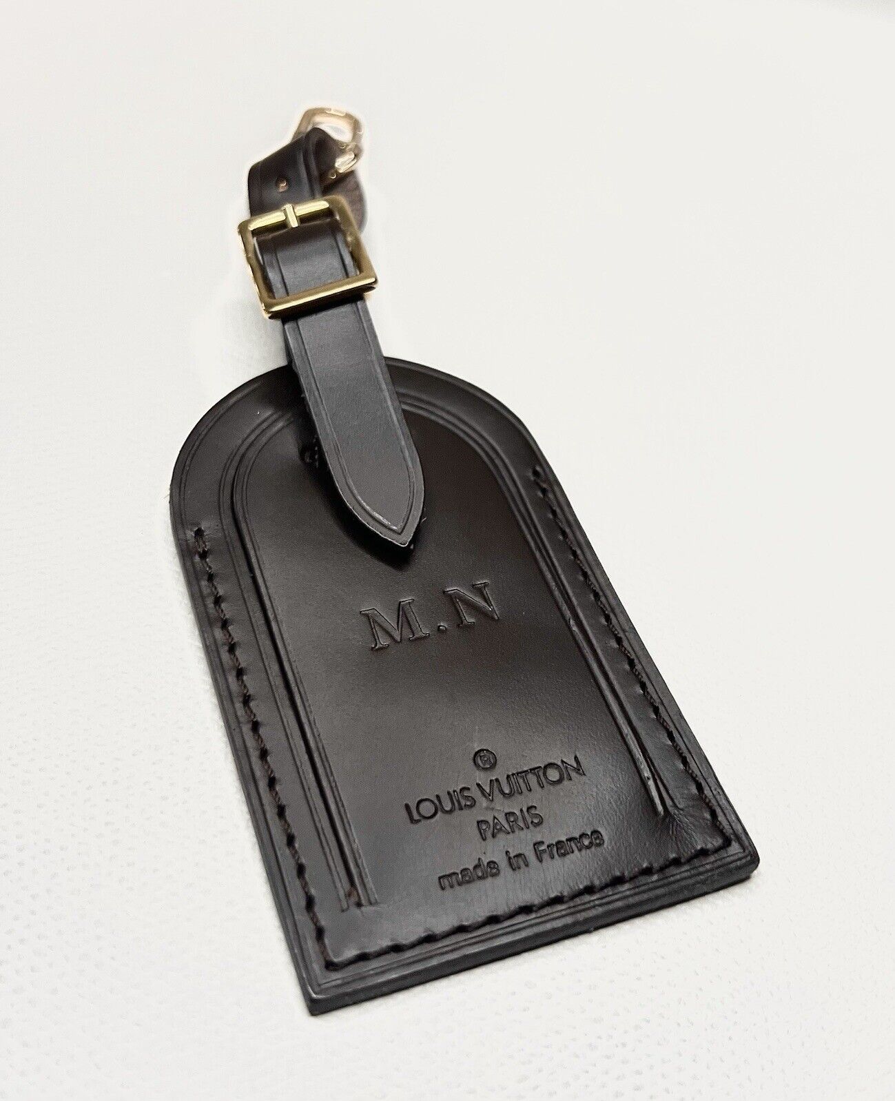 Louis Vuitton Luggage Tag w/ MN Initials Goldtone Damier Ebene -🇫🇷