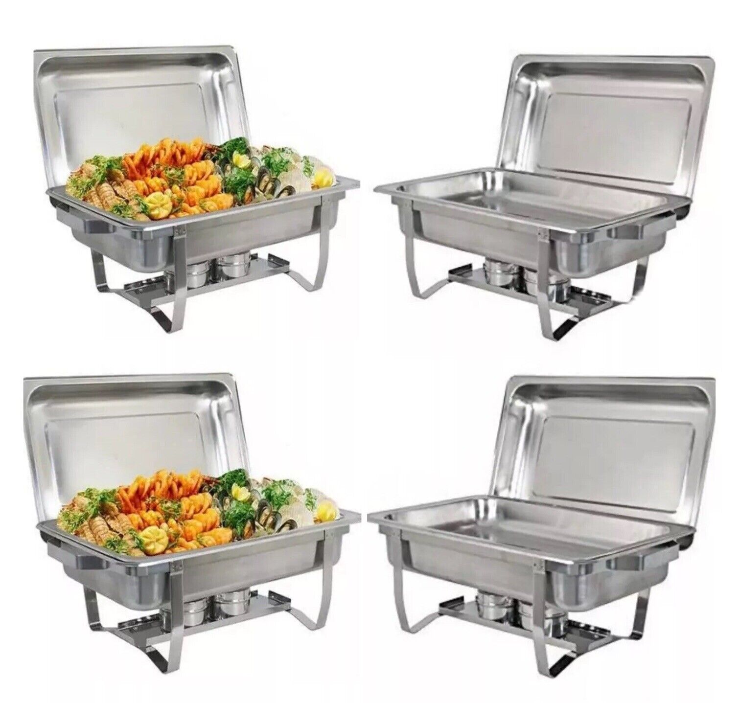 Stainless Steel CHAFER DISH - 8 QT Full Size Buffet Catering Party - 4 pack