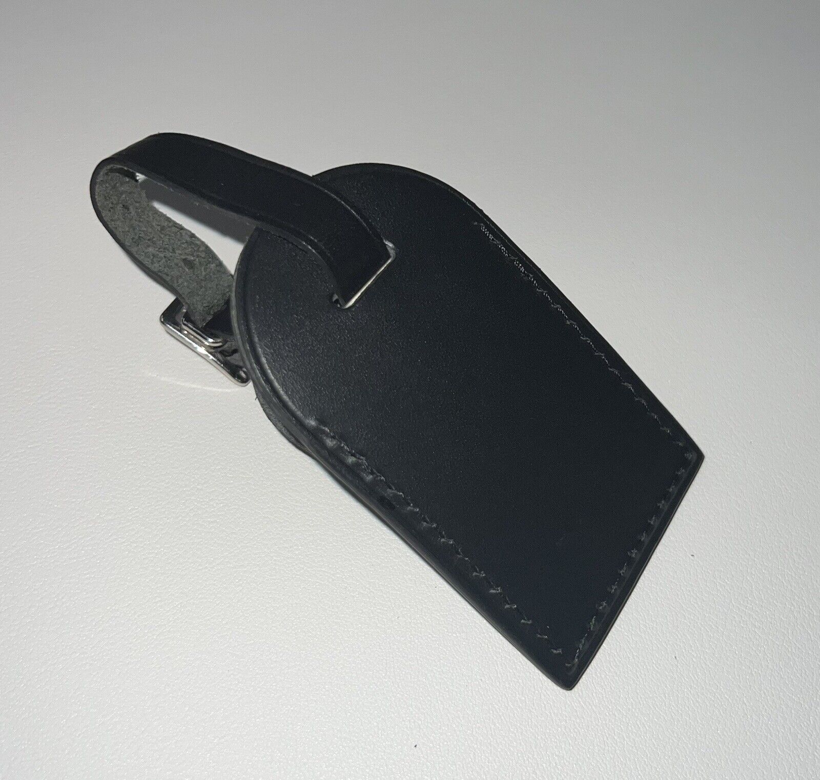 Louis Vuitton Luggage Tag w/ SU Initials Large Black Leather Metal Silvertone