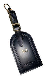 Louis Vuitton Name Tag Black Calfskin Leather w/ RZ Initials- Goldtone