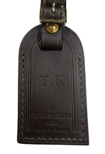 Louis Vuitton Name Tag Dark Brown Calfskin w/ TK Initials Goldtone Small