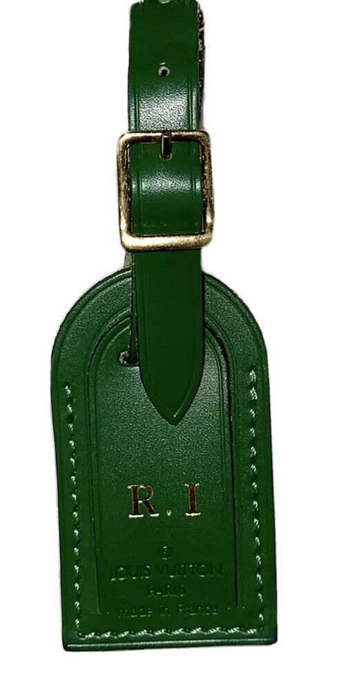 Louis Vuitton Luggage Tag Green Calfskin Leather w/ Initials Goldtone Small