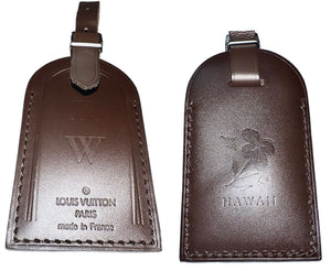 Louis Vuitton Luggage Tag w/ KW Initials Hibiscus Hawaii Damier Ebene Goldtone