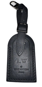 Louis Vuitton Name Tag w/ IW Initials - Black Calf Leather Small