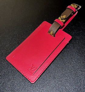 Rare Louis Vuitton Red / Burgundy Name Tag Calf Leather w/ Monogram Strap XL