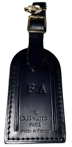 Louis Vuitton Luggage Tag w/ FA Initials - Black Leather Small Goldtone - France