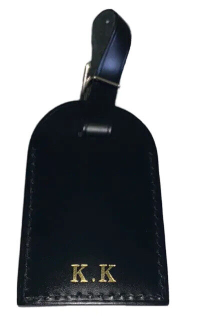 Louis Vuitton Paris Luggage Tag w/ KK Goldtone Initials Large Black Calfskin