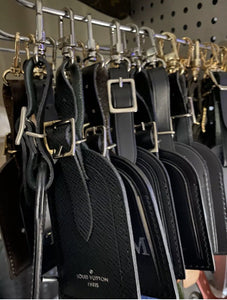 Louis Vuitton Luggage Tag w/ HM Initials Black Calfskin Silvertone Buckle