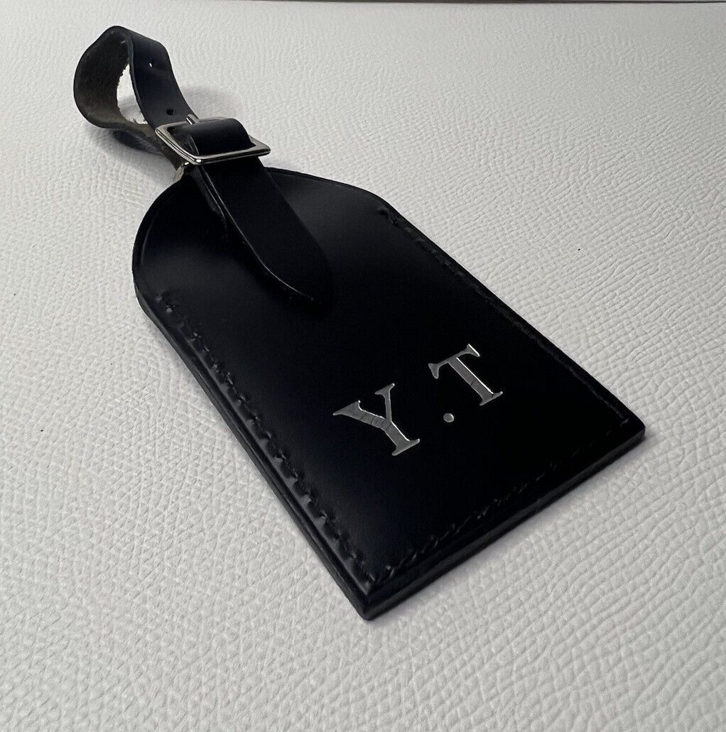 Louis Vuitton Luggage Tag w/ YT Initials Large Silver Black Calfskin Paris