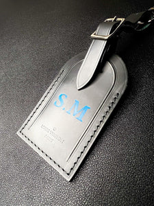 Louis Vuitton Luggage Tag w/ SM Initials “Matte” Black Leather Silvertone -Paris