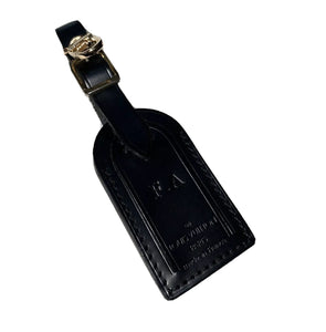 Louis Vuitton Luggage Tag w/ FA Initials - Black Leather Small Goldtone - France