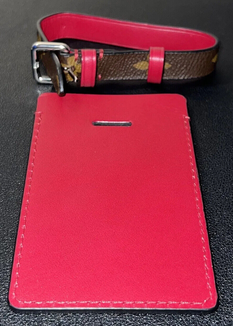 Rare Louis Vuitton Red / Burgundy Name Tag Calf Leather w/ Monogram Strap XL