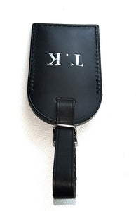 Louis Vuitton Name Tag w/ TK HAWAII Hot stamped Paris Silver tone Black Leather