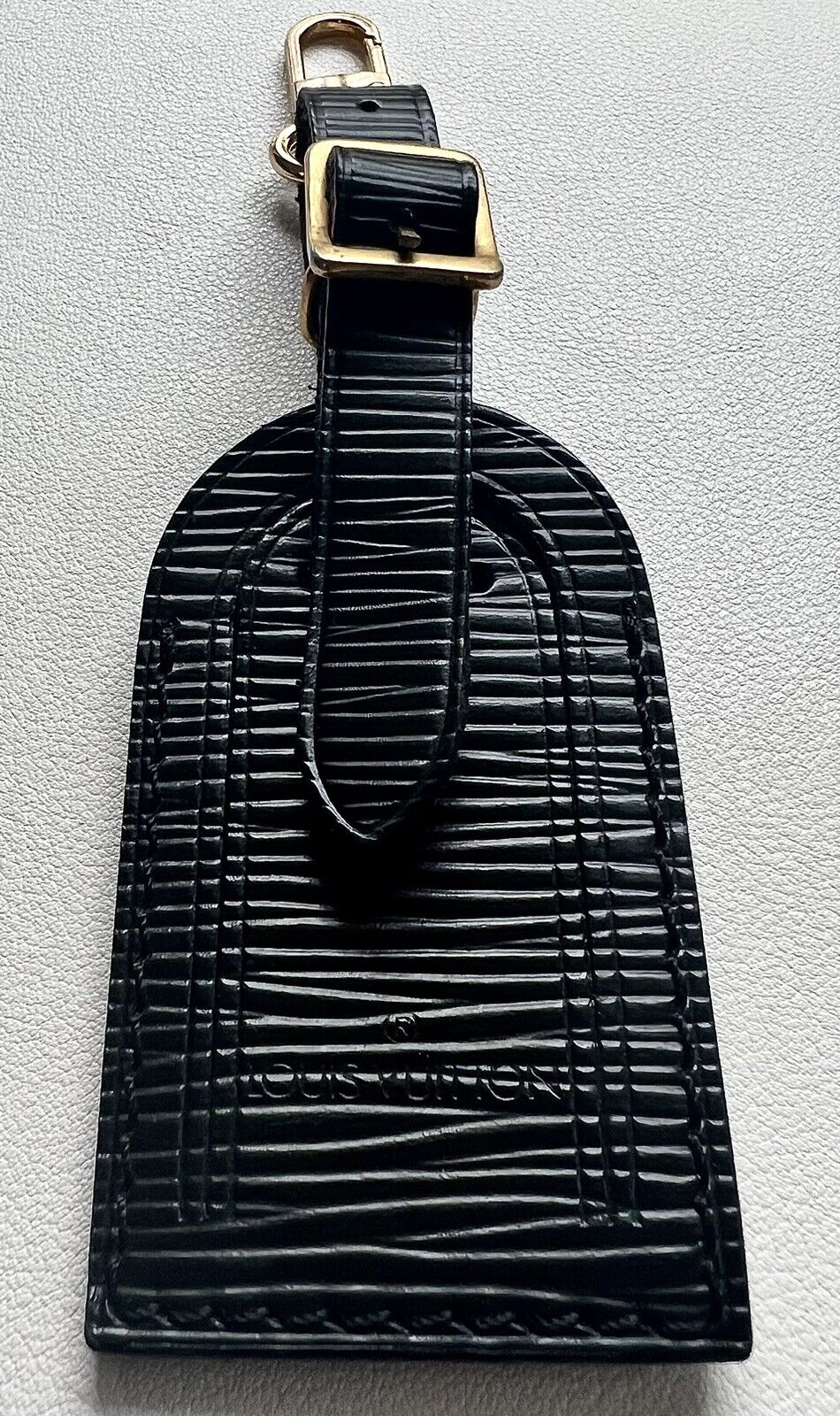 Rare Small Louis Vuitton Name Tag Black Epi Leather Goldtone Buckle France 🇫🇷