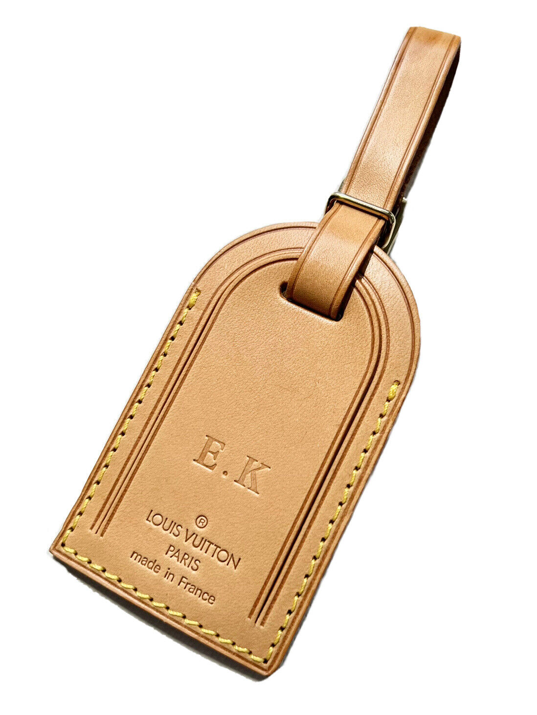 Louis Vuitton Luggage Tag w/ EK Initials Natural Vachetta Large