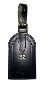 Louis Vuitton Name Tag Black Calfskin Leather w/ RZ Initials- Goldtone